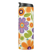 Retro Flowers Sinaasappel Lila en Groen Thermosbeker (Geroteerd rechts)