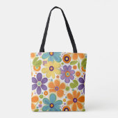 Retro Flowers Sinaasappel Lila en Groen Tote Bag (Achterkant)