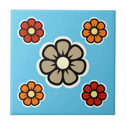 Retro Flowers Tegeltje (Voorkant)