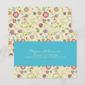 Retro Flowers ・ Turquoise ・ Save the Date Card (Voorkant / Achterkant)