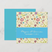 Retro Flowers ・ Turquoise ・ Wedding Invitation Kaart (Voorkant / Achterkant)