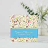Retro Flowers ・ Turquoise ・ Wedding Invitation Kaart (Staand voorkant)