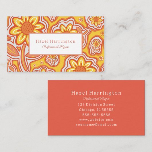 Retro Flowers Visitekaartje Fun  (Voorkant / Achterkant)