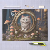 Retro Fluffy Cat, antiek klok Decoupage Tissuepapier (Craft)