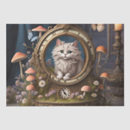 Retro Fluffy Cat, antiek klok Decoupage Tissuepapier