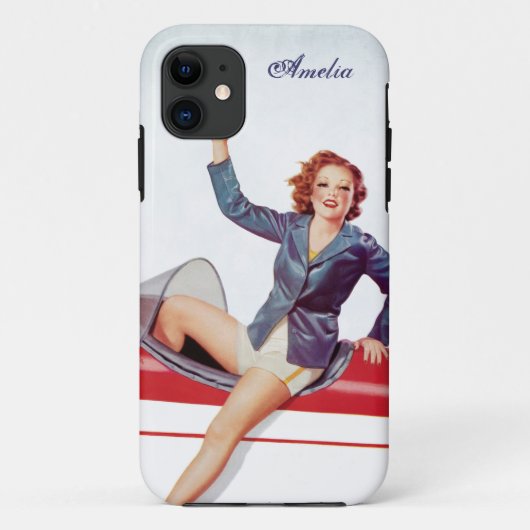 Retro Fly Girl op persoonlijke titel Case-Mate iPhone Case (Achterkant)