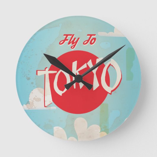  Retro Fly to Tokyo Travel Poster Ronde Klok (Voorkant)