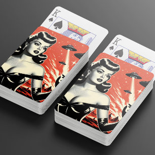 Retro Flygende Schotels Pin-up Pokerkaarten