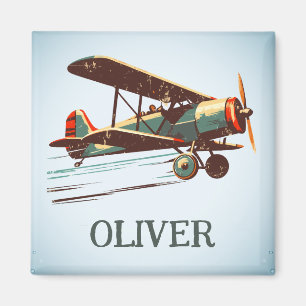 Retro  Flying Biplane Gepersonaliseerd Magneet