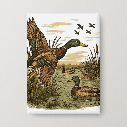 Retro-Flying-Mallard-Duck-Hunting,  Button (Voorkant)