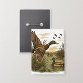 Retro-Flying-Mallard-Duck-Hunting,  Button (Voorkant / Achterkant)