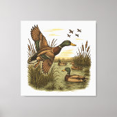 Retro Flying Mallard Duck Hunting Canvas Afdruk (Voorkant)