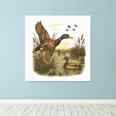 Retro-Flying-Mallard-Duck-Hunting Canvas Afdruk (Insitu (Houten vloer))