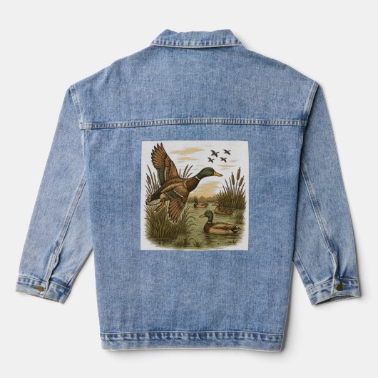 Retro-Flying-Mallard-Duck-Hunting, Denim Jacket (Achterkant)