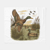 Retro-Flying-Mallard-Duck-Hunting Fleece Deken (Voorkant (Horizontaal))