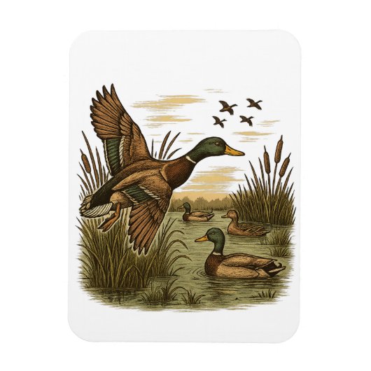 Retro-Flying-Mallard-Duck-Hunting, Magneet (Verticaal)