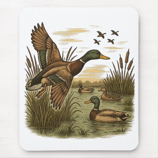 Retro-Flying-Mallard-Duck-Hunting Muismat (Voorkant)