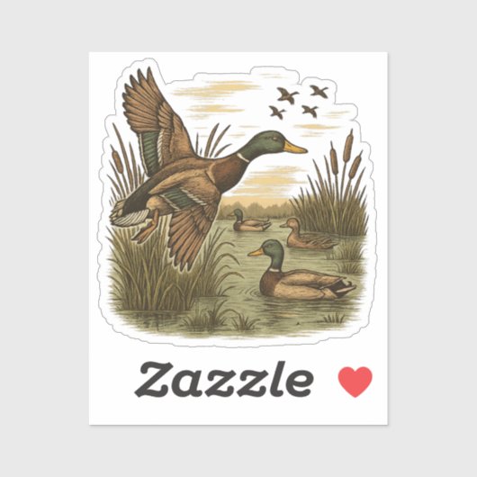 Retro-Flying-Mallard-Duck-Hunting Sticker (Vel)