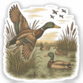 Retro-Flying-Mallard-Duck-Hunting Sticker (Voorkant)