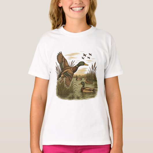 Retro-Flying-Mallard-Duck-Hunting,  T-shirt (Voorkant)
