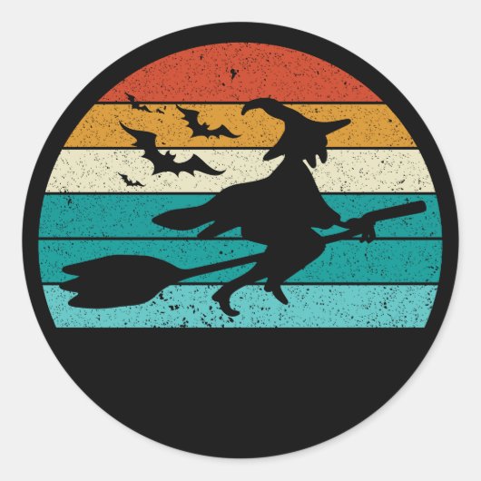 Retro Flying Witch Halloween Sticker (Voorkant)