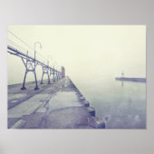 Retro Fog Covered South Haven Michigan Lighthouse Poster (Voorkant)