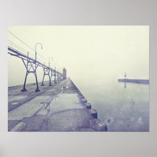 Retro Fog Covered South Haven Michigan Lighthouse Poster (Voorkant)