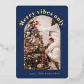 Retro Folie Kerst Kaart | Merry Vibes only-kaart (Voorkant)