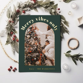 Retro Folie Kerst Kaart | Merry Vibes only-kaart