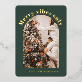 Retro Folie Kerst Kaart | Merry Vibes only-kaart (Voorkant)