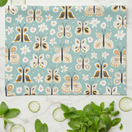 Retro Folk Art Butterflies Theedoek