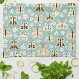 Retro Folk Art Butterflies Theedoek