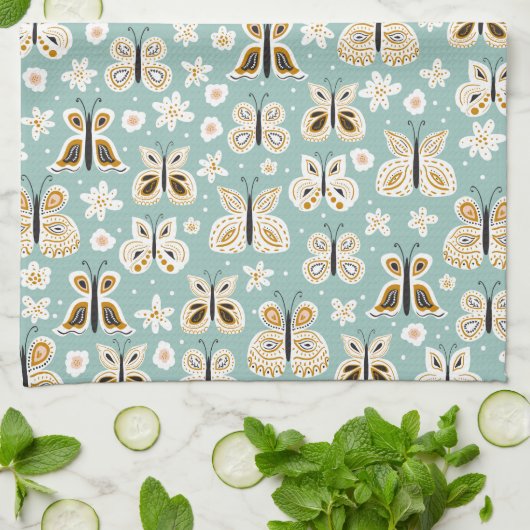 Retro Folk Art Butterflies Theedoek (Gevouwen)