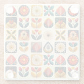 Retro Folk Art Floral Mozaïek Design Glazen Onderzetter (Achterkant)