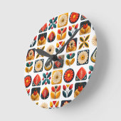 Retro Folk Art Floral Wandontwerp Ronde Klok (Hoek)