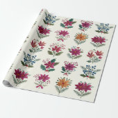 Retro Folk Bloem Kerstmis Cadeaupapier (Uitgerold)