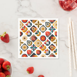 Retro Folk Bloemen Mozaïek Charm Servet