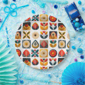 Retro Folk Bloemen Mozaïek Party Charm Papieren Bordje (Feest)