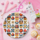 Retro Folk Bloemen Mozaïek Party Charm Papieren Bordje (Feest)