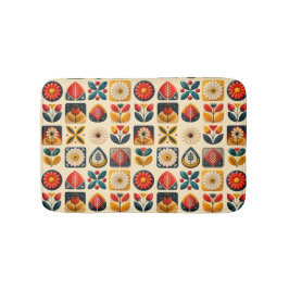 Retro Folk Bloemenpatroon in warme kleuren Badmat