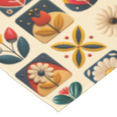 Retro Folk Bloemenpatroon in warme kleuren Tafelkleed (Gekanteld)