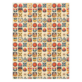 Retro Folk Bloemenpatroon in warme  kleuren Tafelkleed