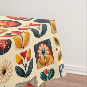 Retro Folk Bloemenpatroon in warme kleuren Tafelkleed (Voorbeeld)