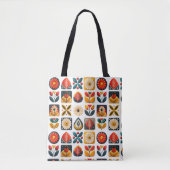Retro Folk Bloemenpatroon in warme kleuren Tote Bag (Voorkant)