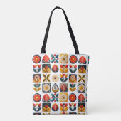 Retro Folk Bloemenpatroon in warme kleuren Tote Bag (Achterkant)