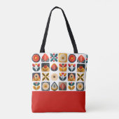 Retro folk bloemmotief monogram tote bag (Achterkant)