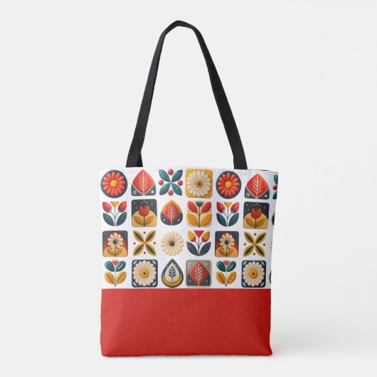 Retro folk bloemmotief monogram tote bag (Achterkant)