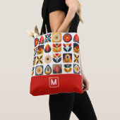 Retro folk bloemmotief monogram tote bag (Dichtbij)