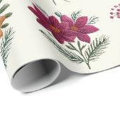 Retro Folk Floral Christmas Cadeaupapier (Rol Hoek)