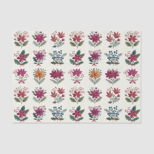 Retro Folk Floral Christmas Tissuepapier (Voorkant)